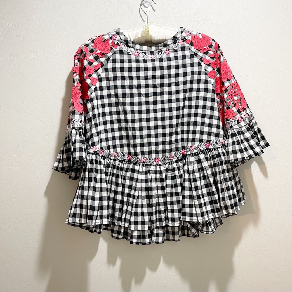 ANTHROPOLOGIE PANKAJ & NIDHI Gingham Peplum Top - Picture 2 of 10